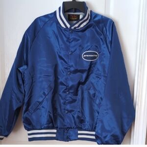 Vintage Pla-Jac By Dunbrooke Blue Satin Prestolite Racing Varsity Jacket.  XL